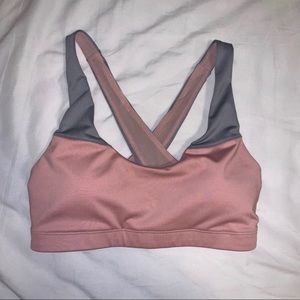Pink and gray sports bra